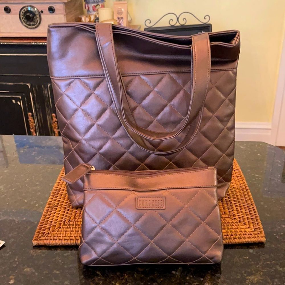 VTG Y2K Set Borghese Bronze Shopper Tote with Clutch Case